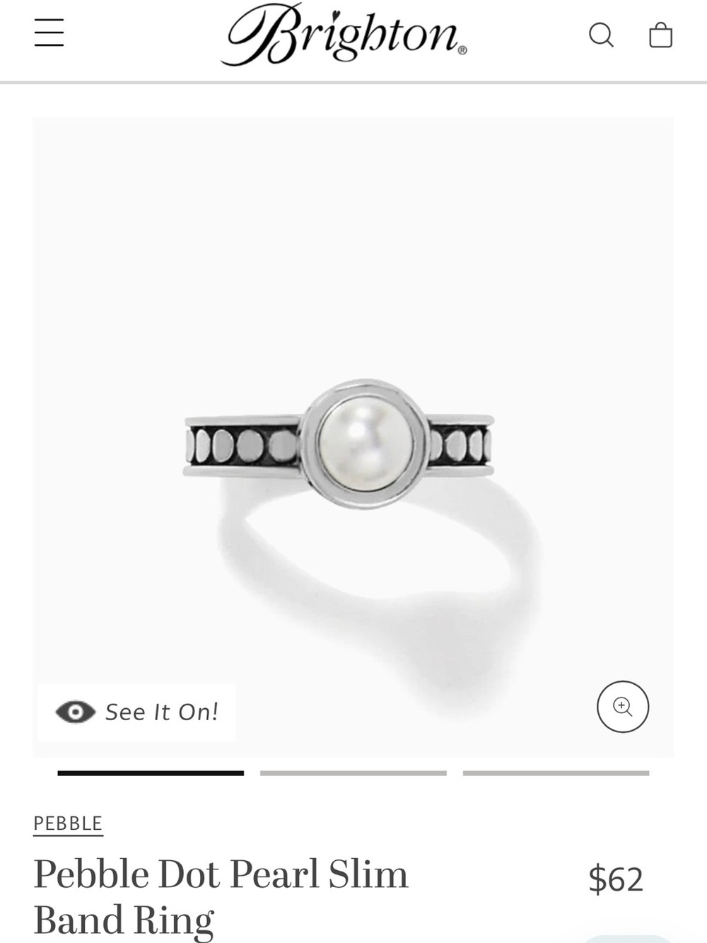 Brighton Pearl Pebble Dot Slim Band Ring in Silver and White Pearl